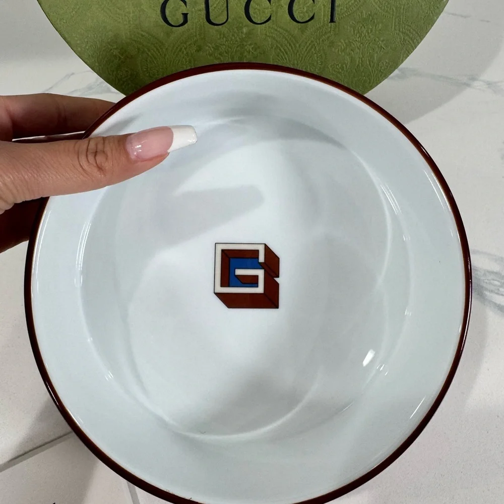 Authentic Gucci Red Geometric Pattern Pet Bowl